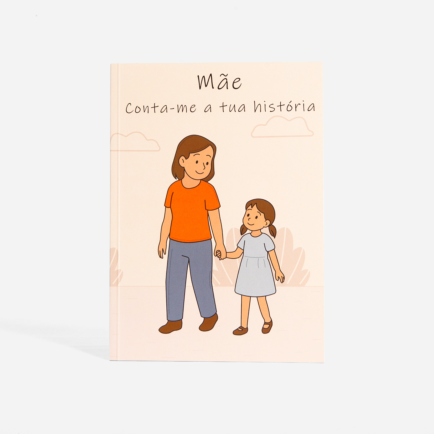 Informação sobre o Livro de Histórias: pronto a preencher, com espaço para memórias, fotografias, capítulos e perguntas.