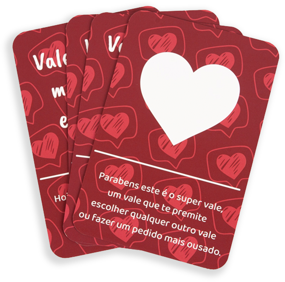 Conjunto de cartões Love Cards vermelhos com desafios e mensagens para casais.